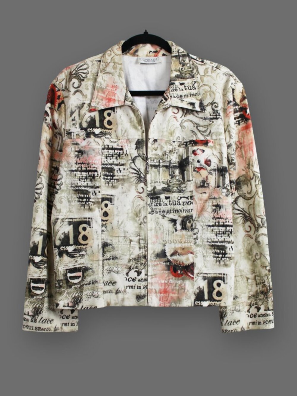 Conrad C Cotton Blend Abstract Print Zip Blazer Jacket Size L